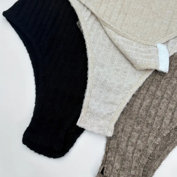 Womens 3pcs basic bodysuite, solid ribbed long sleeve round neck - Picture 5 of 5